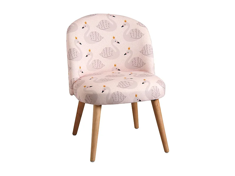 Chaise enfant en coton et bois Cygne rose