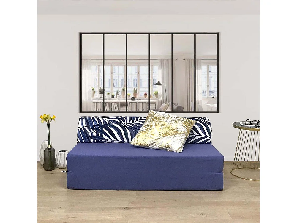Chauffeuse double en coton coussin imprimé Bleu palm