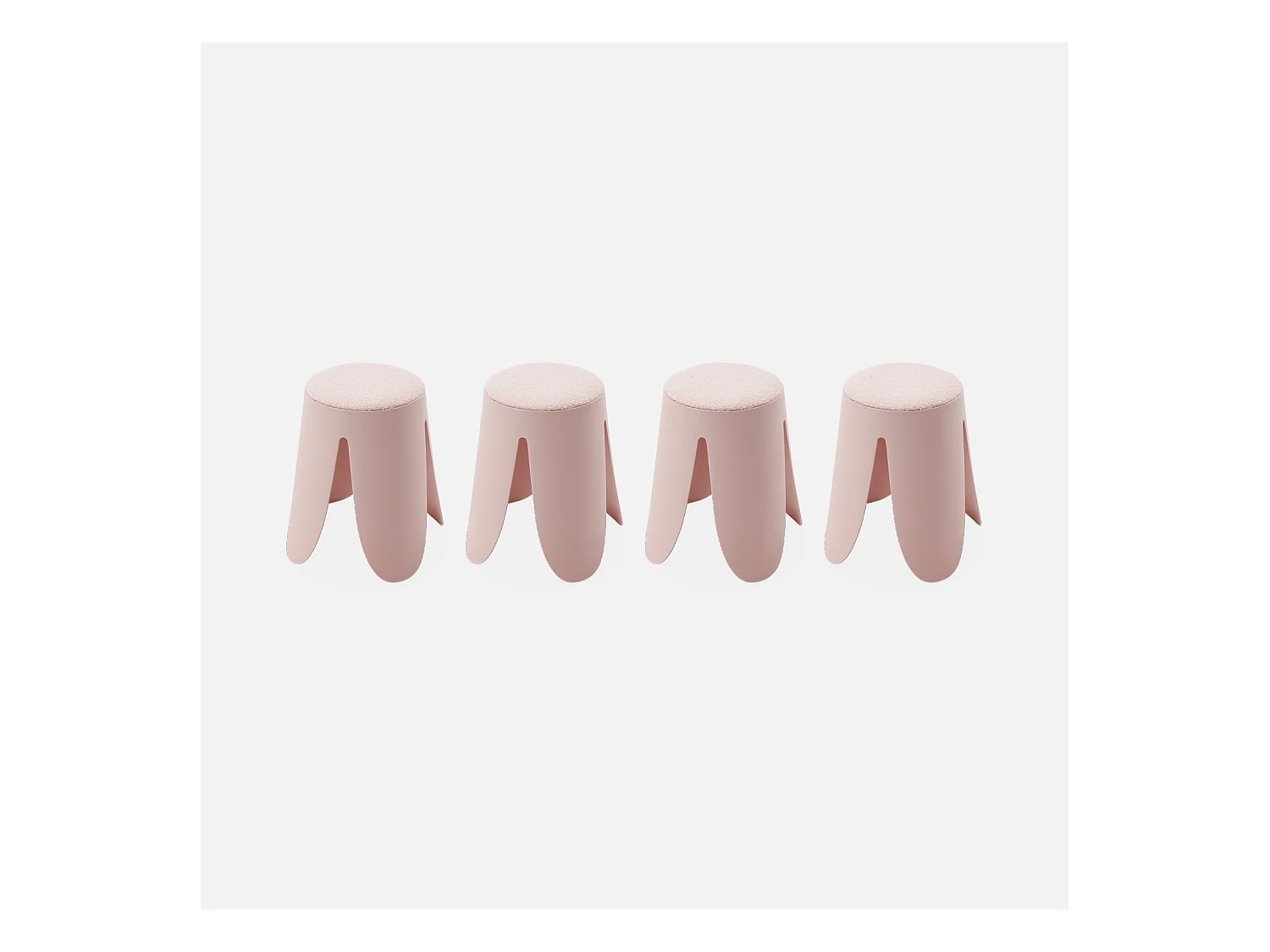 Set de 4 tabourets empilables rose pâle. bouclette texturée. NIKI. Ø30 / 44 x H46cm