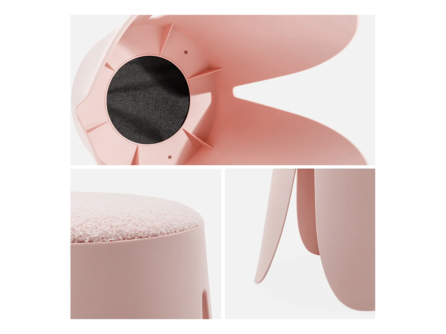 Taburetes apilable de borreguito texturizado, set de 4 rosa pálido