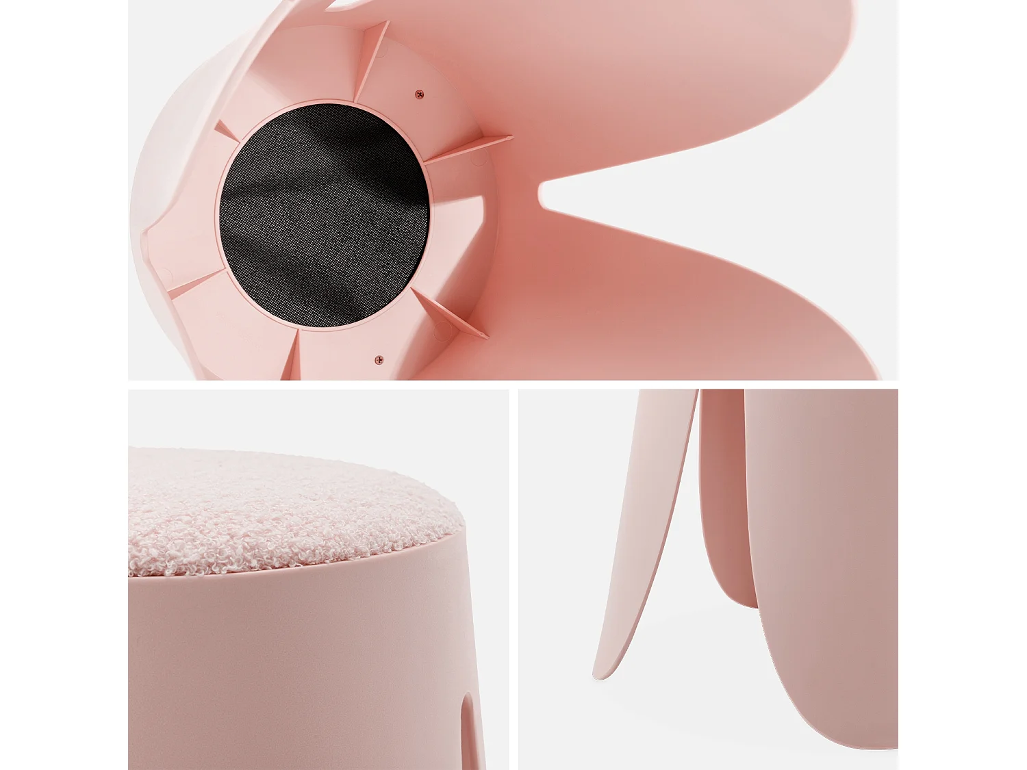 Taburetes apilable de borreguito texturizado, set de 4 rosa pálido