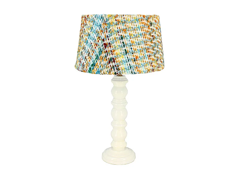 Now's Home - Lampe A Poser Pied Bois Blanc Avec Abat Jour En Tweed H51cm Romy