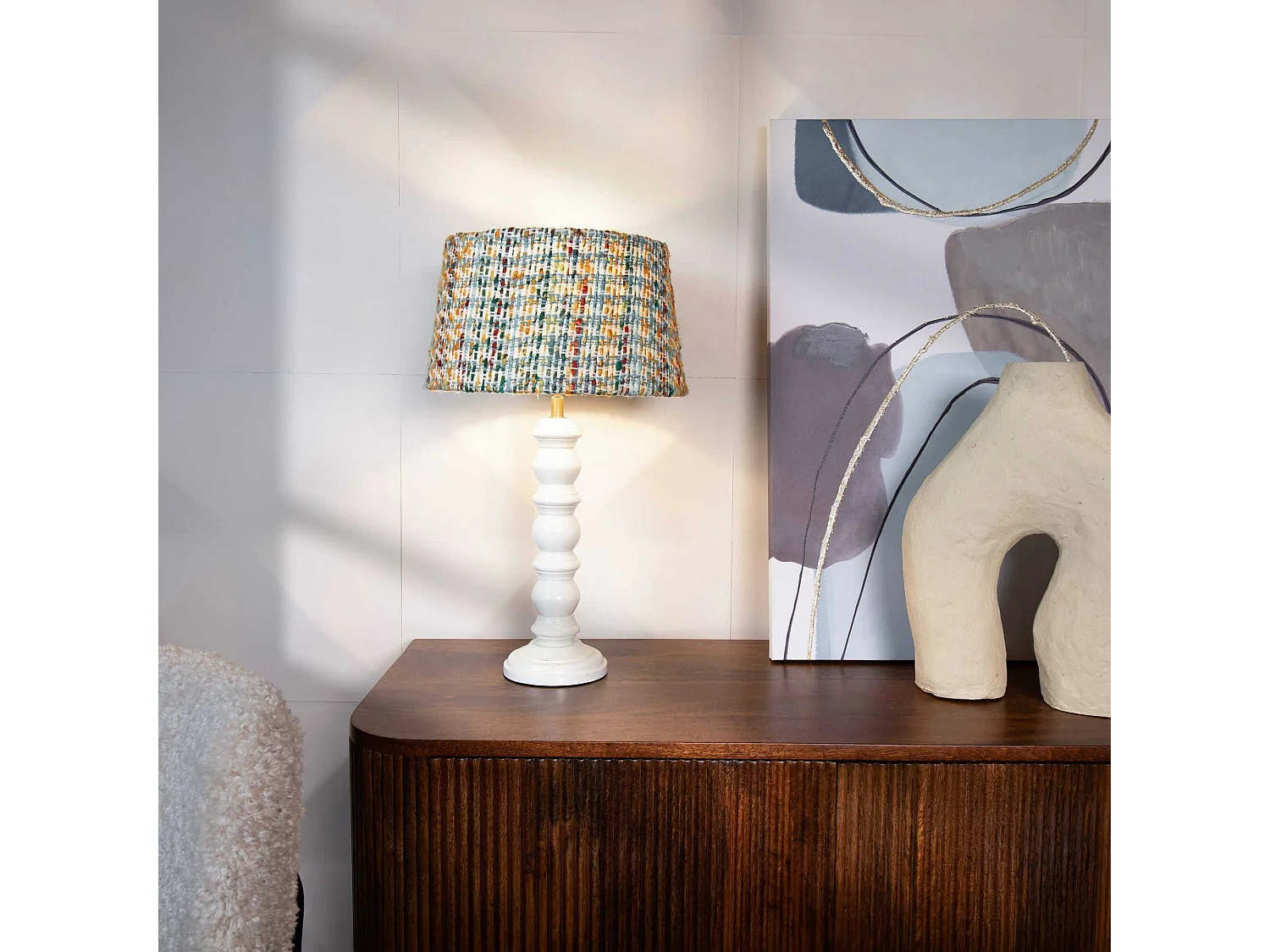 Now's Home - Lampe A Poser Avec Abat Jour En Tweed H51cm