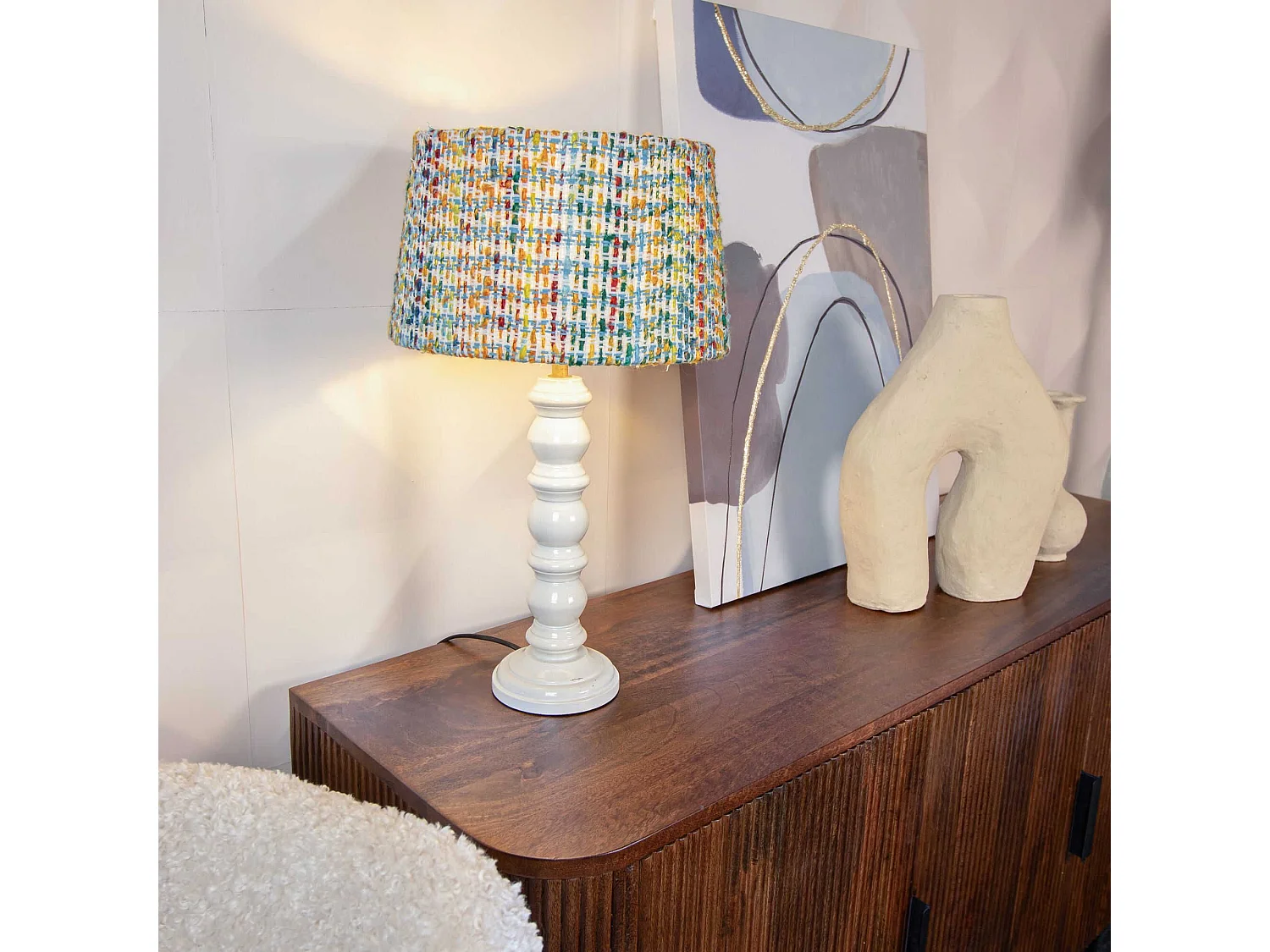 Now's Home - Lampe à Poser Avec Abat Jour En Tweed H51cm