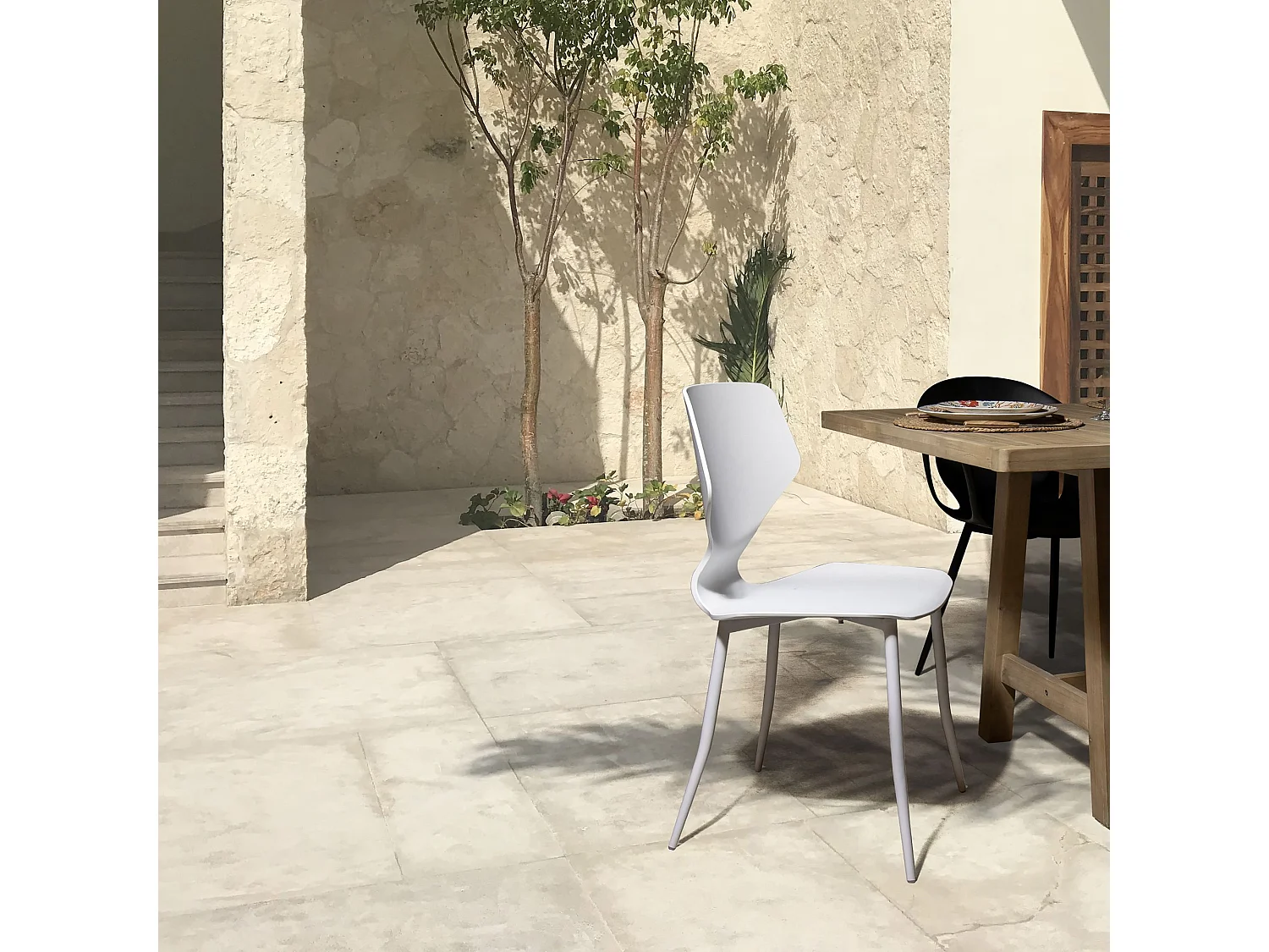 Now's Home - Lot De 4 Chaises Exterieur En Polypropylene Blanc