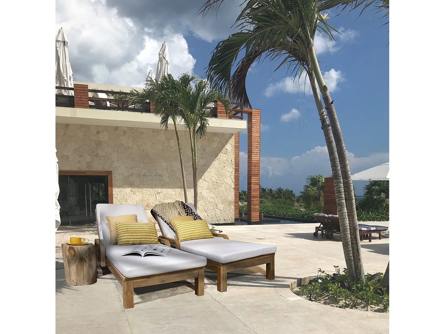 Now's Home - Lot De 2 Chaises Longues En Bois D'acacia Et Matelas écru