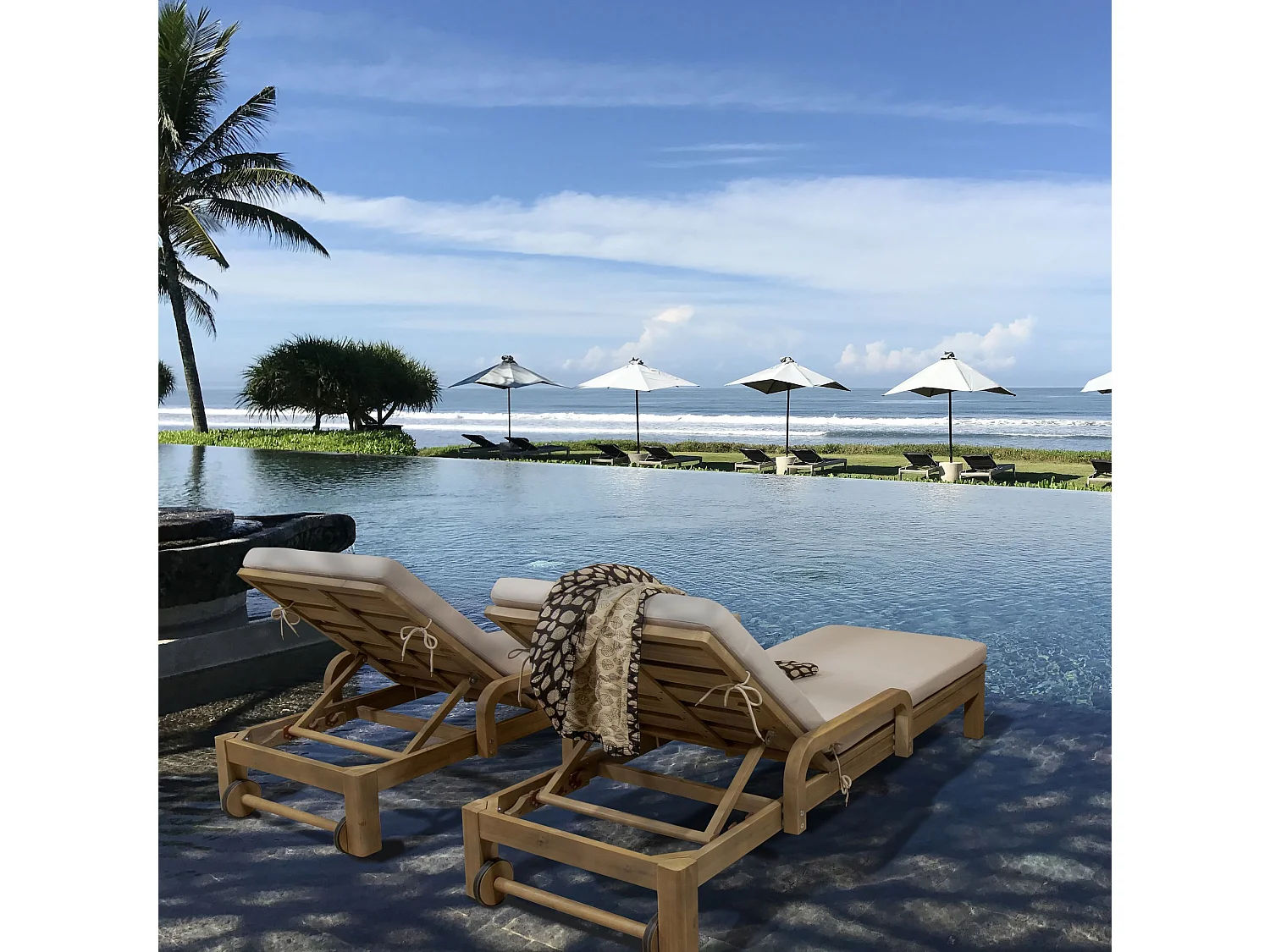 Now's Home - Lot De 2 Chaises Longues En Bois D'acacia Et Matelas écru