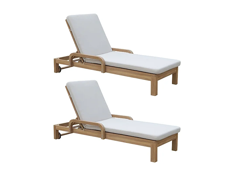 Now's Home - Lot De 2 Chaises Longues En Bois D'acacia Et Matelas Ecru