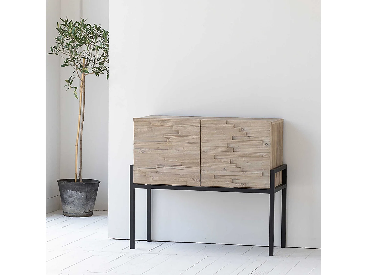 Now's Home - Bahut/bar 2 Portes Pin Recycle Pieds Metal Noir 95x40xh85cm Kristen