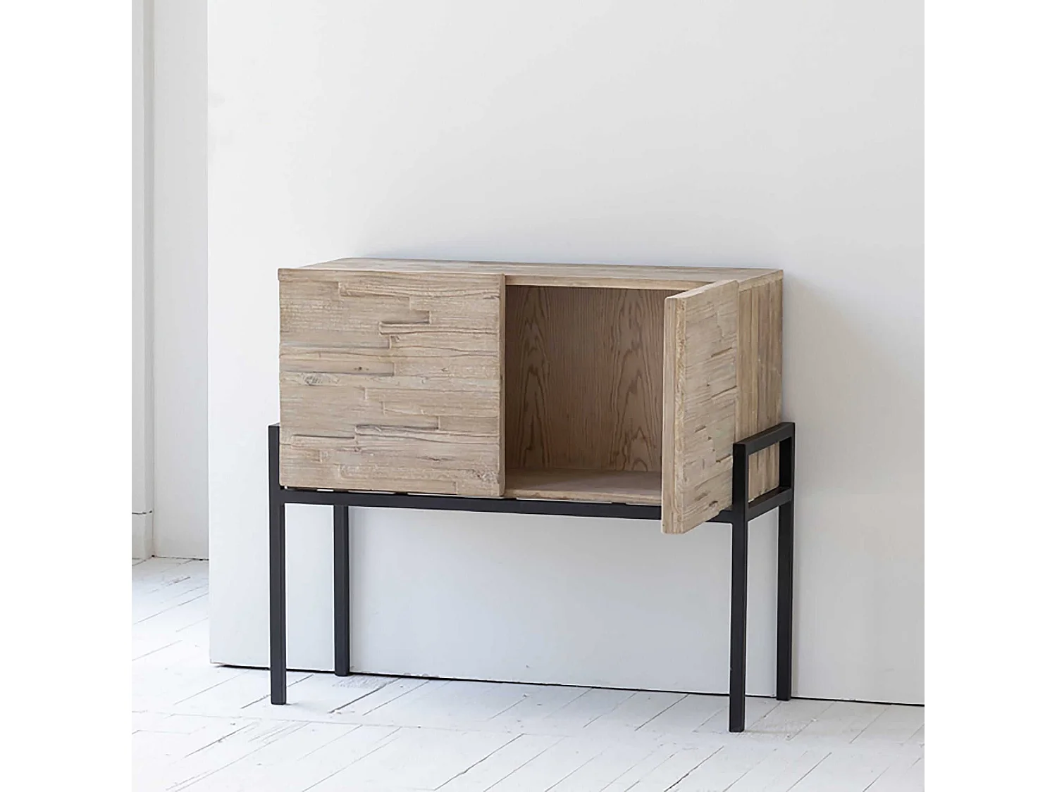 Now's Home - Bahut/bar 2 Portes Pin Recycle Pieds Metal Noir 95x40xh85cm Kristen