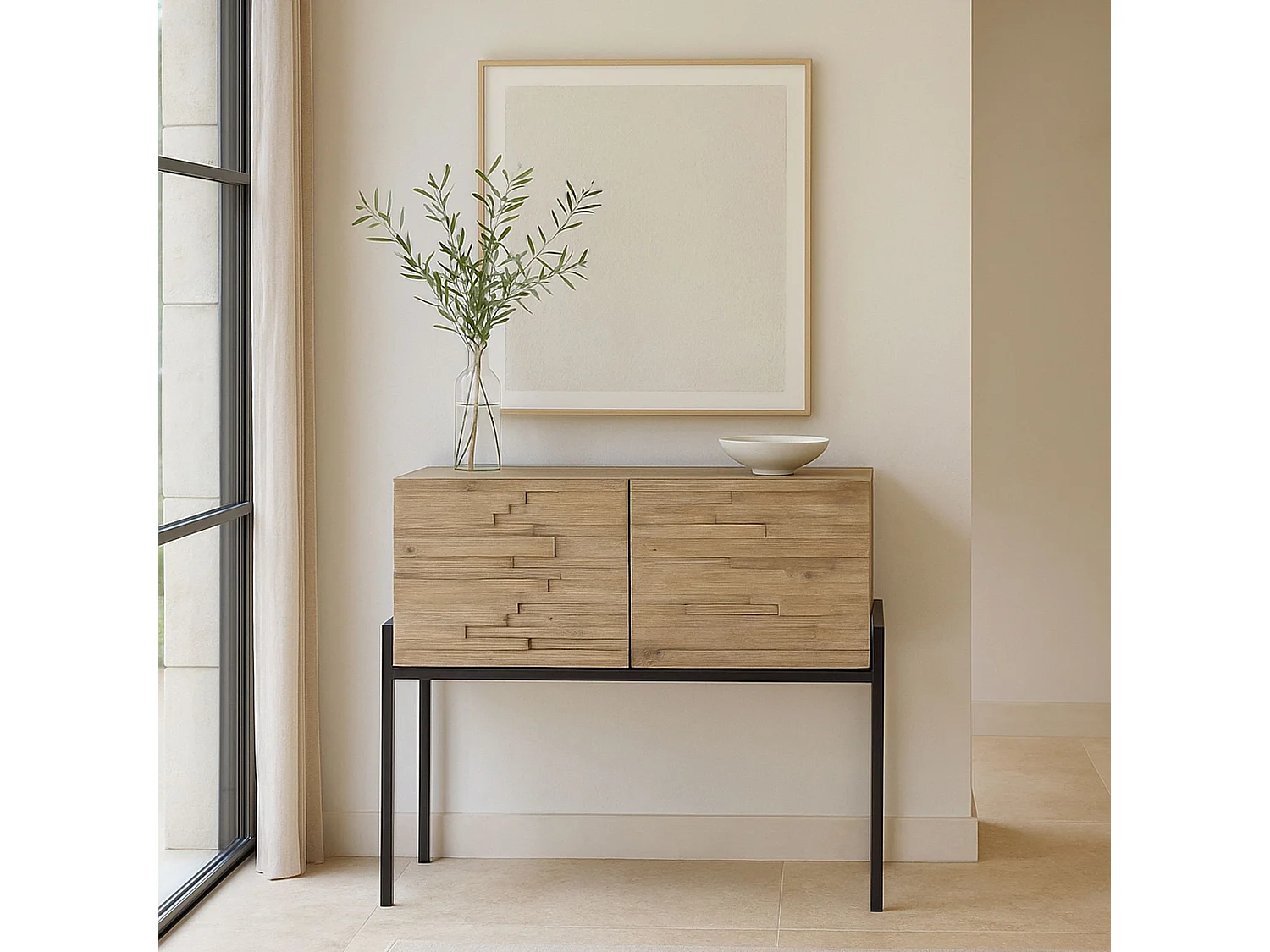 Now's Home - Bahut/bar 2 Portes Pin Recycle Pieds Metal Noir 95x40xh85cm Kristen