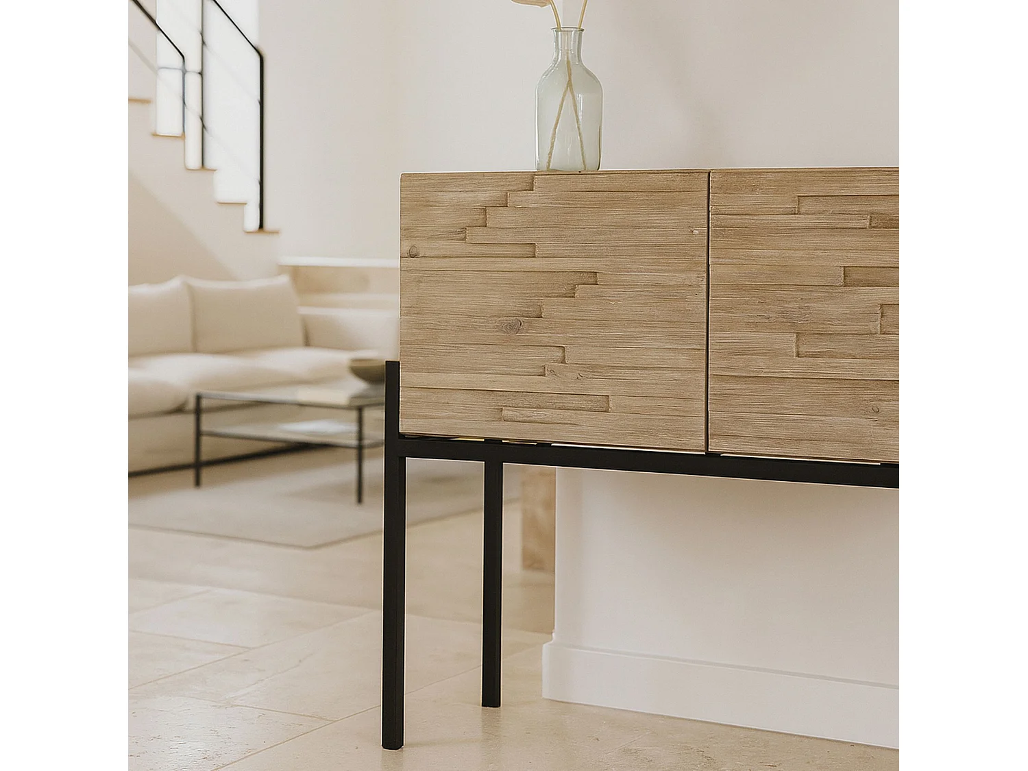 Now's Home - Bahut/bar 2 Portes Pin Recycle Pieds Metal Noir 95x40xh85cm Kristen