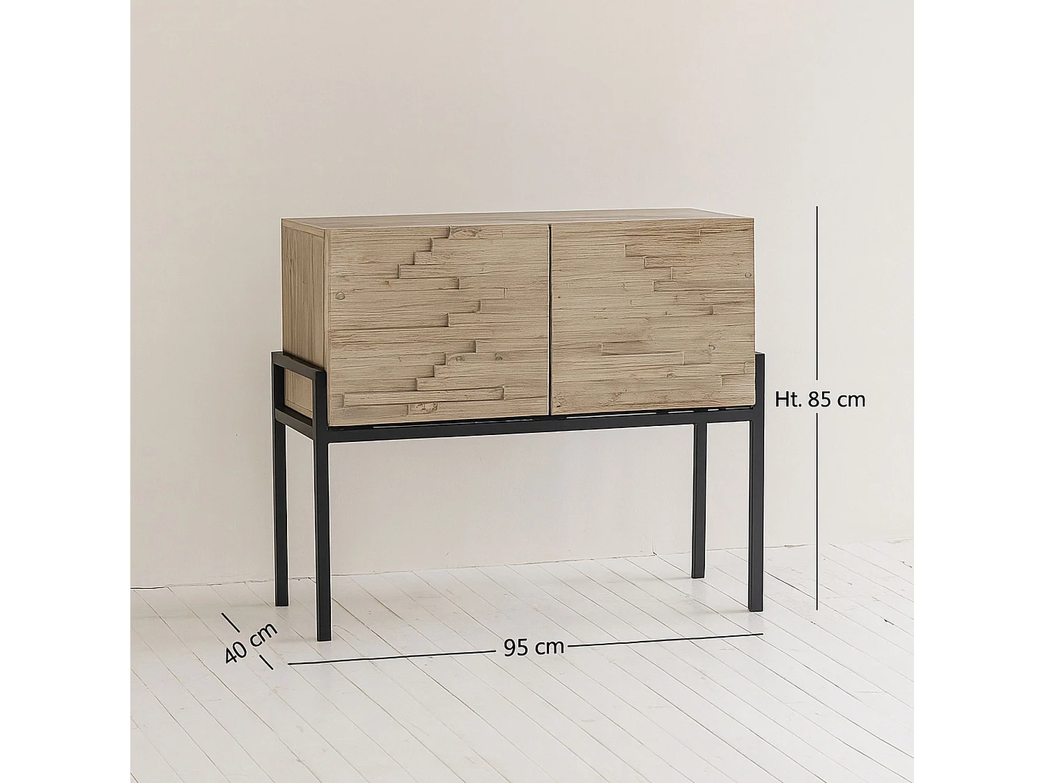 Now's Home - Bahut/bar 2 Portes Pin Recycle Pieds Metal Noir 95x40xh85cm Kristen