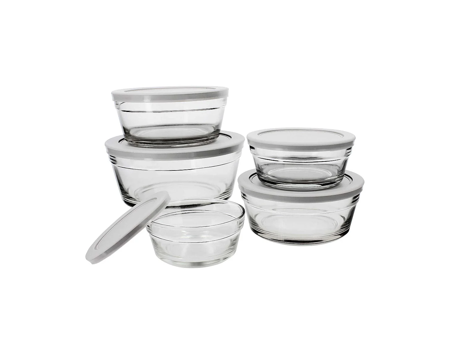 Menastyl - Boite Des 5 Bols Cassis En Verre Sodocalcique Avec Couvercle Gris