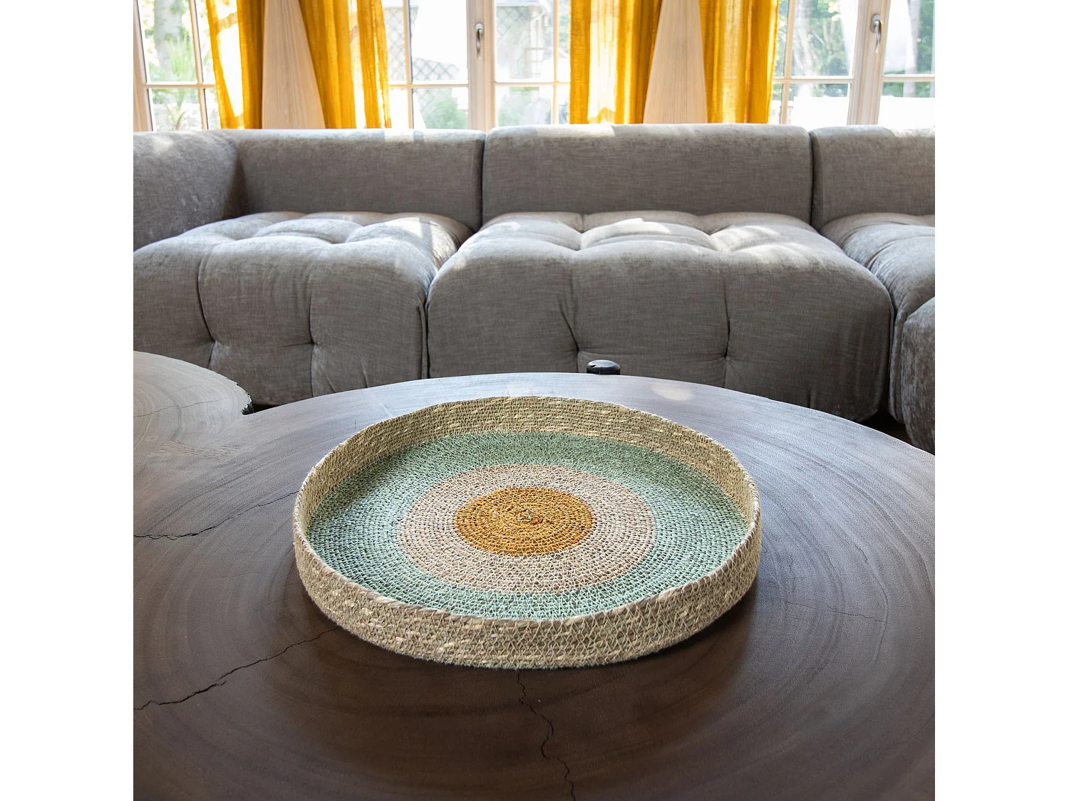 Now's Home - Centre De Table Rond En Jonc De Mer Tresse  Main Diam 33x4cm Kampa