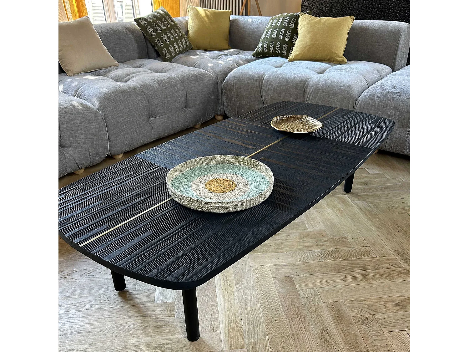 Now's Home - Centre De Table Rond En Jonc De Mer Tresse  Main Diam 33x4cm Kampa