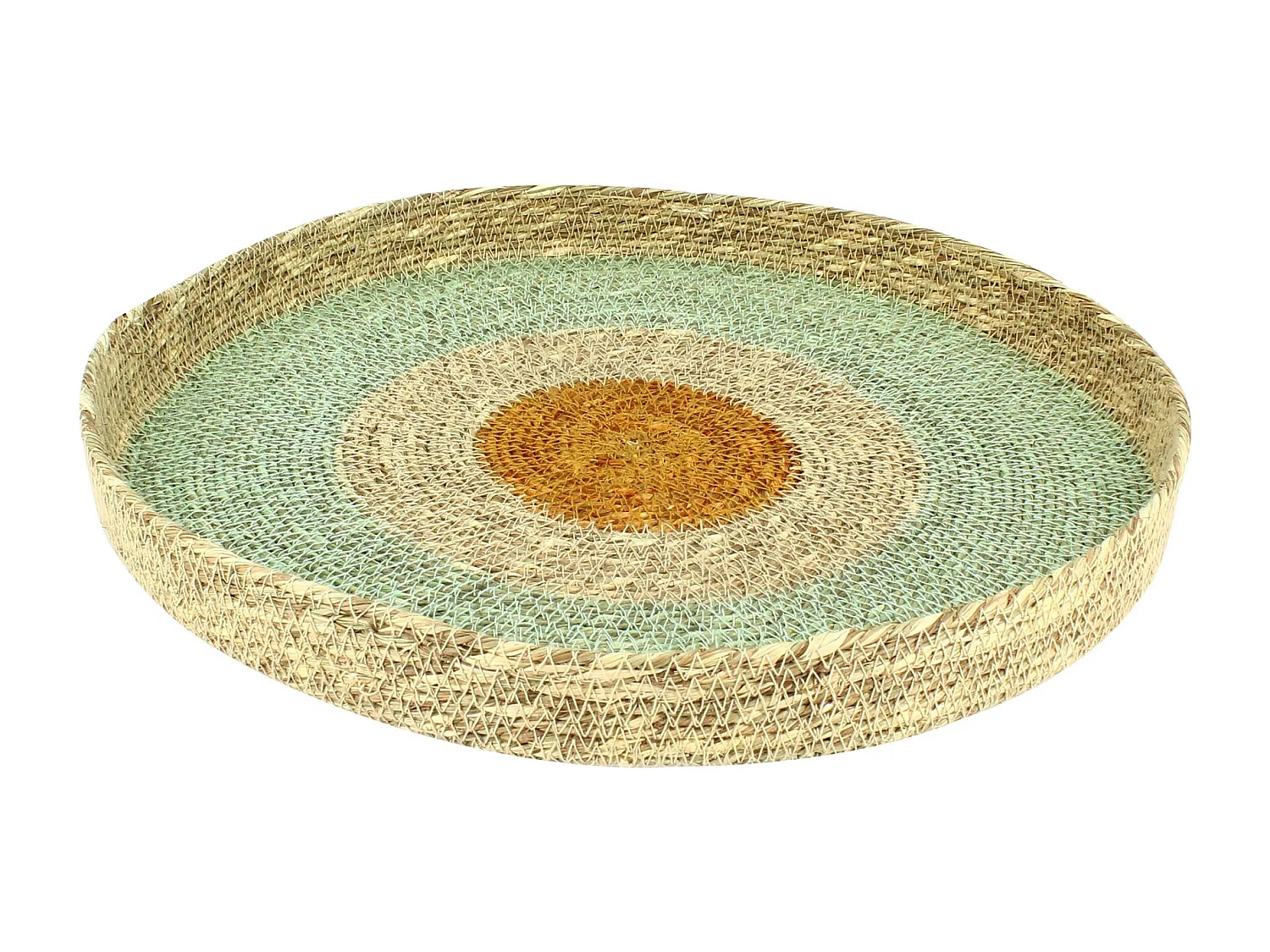 Now's Home - Centre De Table Rond En Jonc De Mer Tresse  Main Diam 33x4cm Kampa