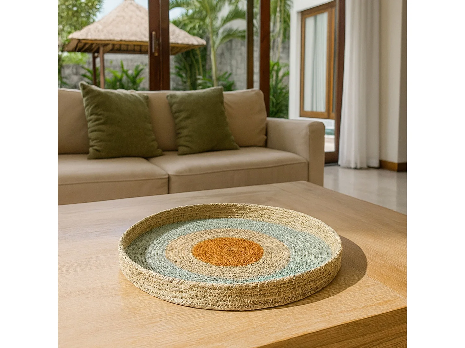 Now's Home - Centre De Table Rond En Jonc De Mer Tresse  Main Diam 33x4cm Kampa