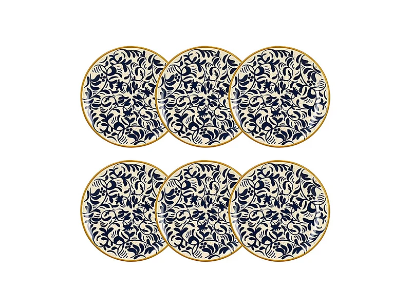 Novastyl - Lot 6 Assiettes Desserts Heraclee 19cm En Gres Decor Bleu