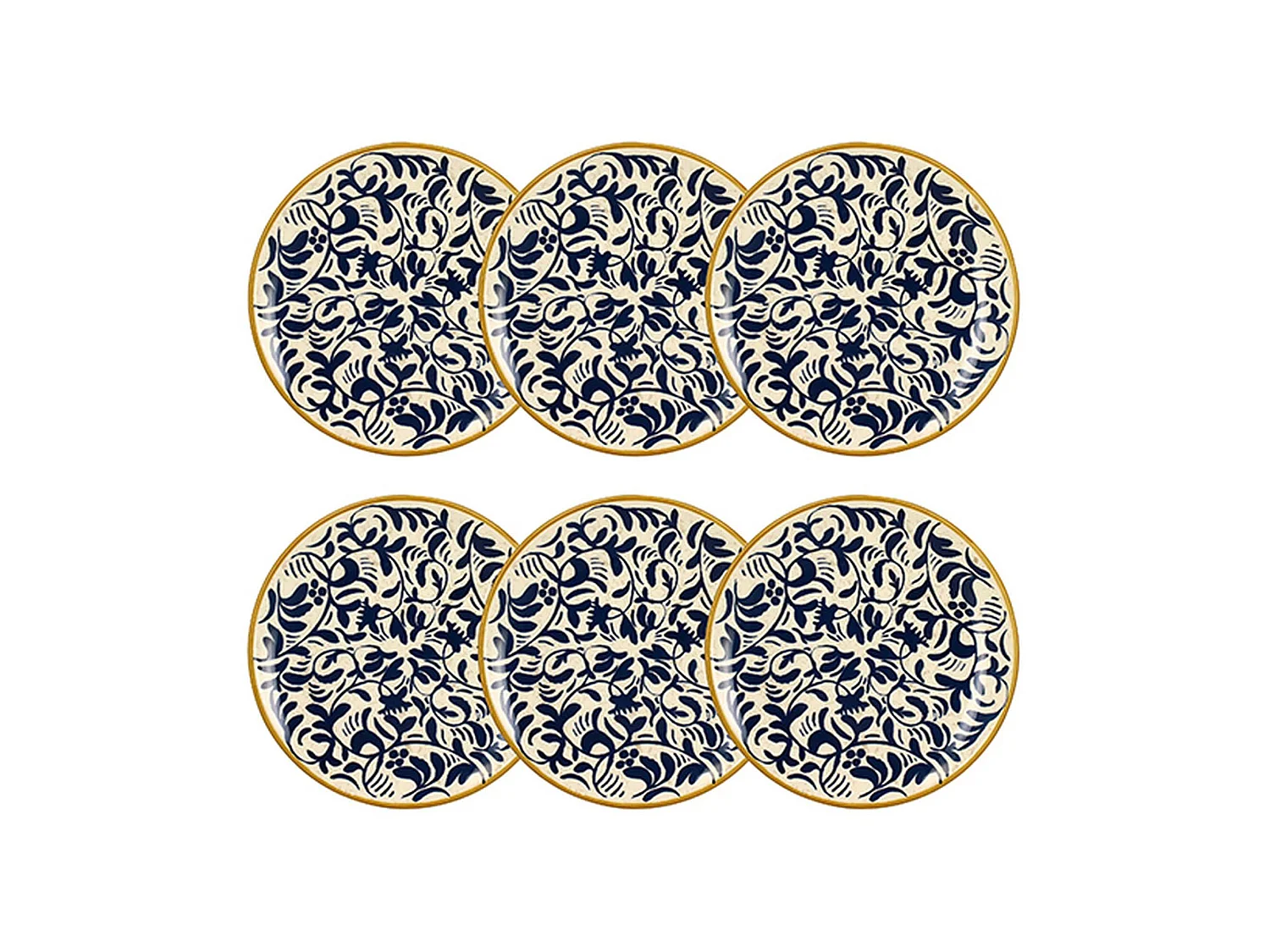 Novastyl - Lot 6 Assiettes Desserts Heraclee 19cm En Gres Decor Bleu