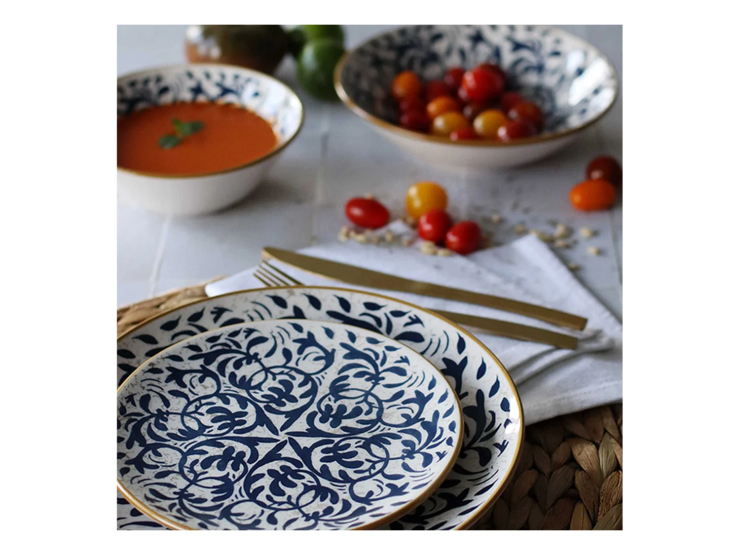 Novastyl - Lot 6 Assiettes Desserts Heraclee 19cm En Gres Decor Bleu