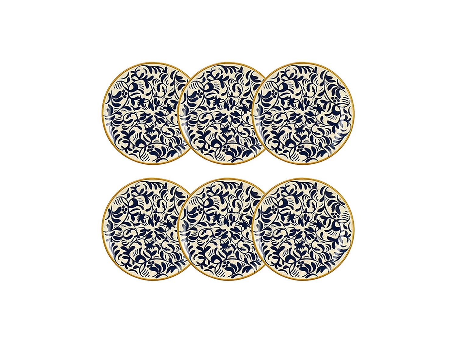 Novastyl - Lot 6 Assiettes Desserts Heraclee 19cm En Gres Decor Bleu