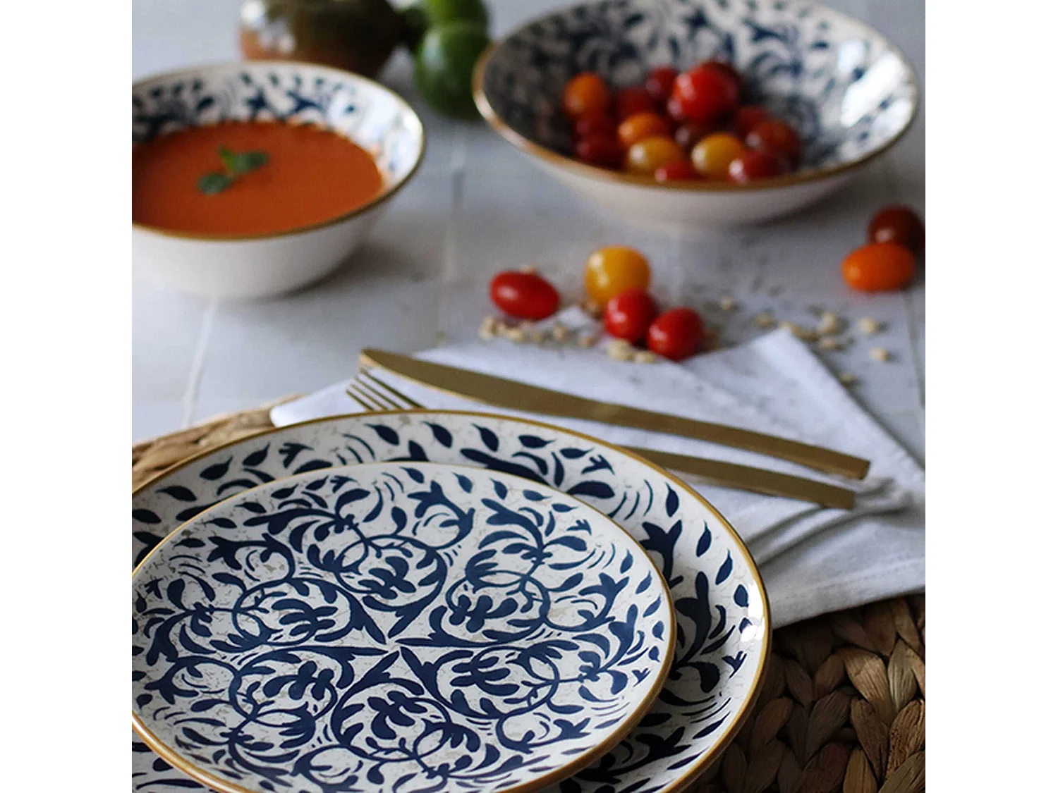 Novastyl - Lot 6 Assiettes Desserts Heraclee 19cm En Gres Decor Bleu