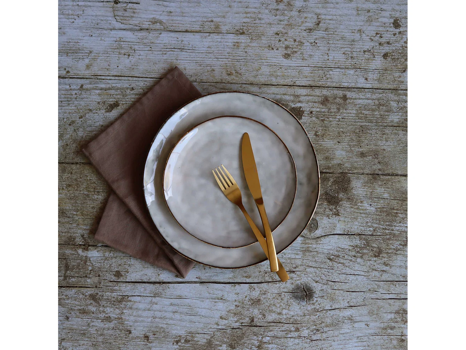 Ogo Living - Lot 6 Assiettes Desserts Boral 20.5cm En Grès Beige Clair