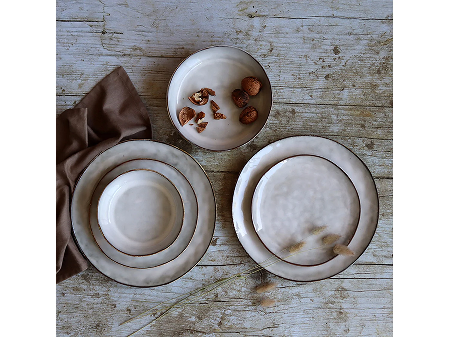 Ogo Living - Lot 6 Assiettes Desserts Boral 20.5cm En Grès Beige Clair