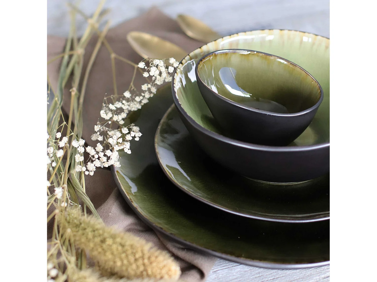 Ogo Living - Lot 6 Assiettes Dessert Meta 20cm En Gres Vert