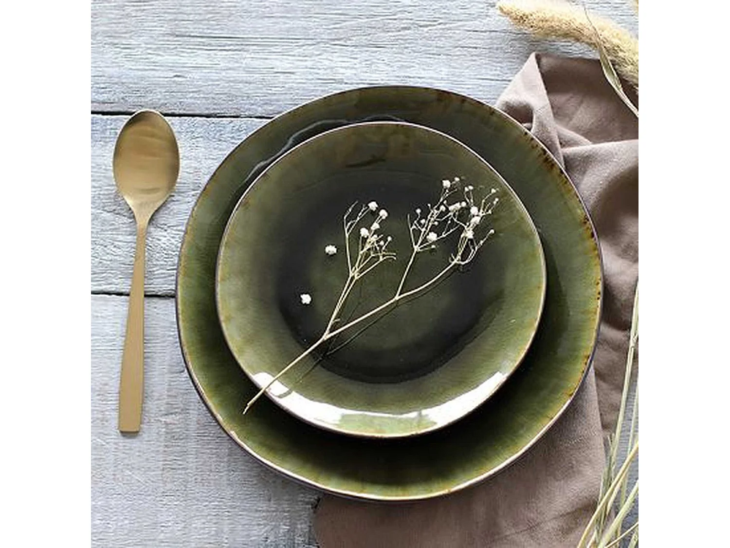 Ogo Living - Lot 6 Assiettes Dessert Meta 20cm En Gres Vert