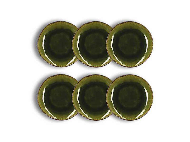Ogo Living - Lot 6 Assiettes Dessert Meta 20cm En Gres Vert