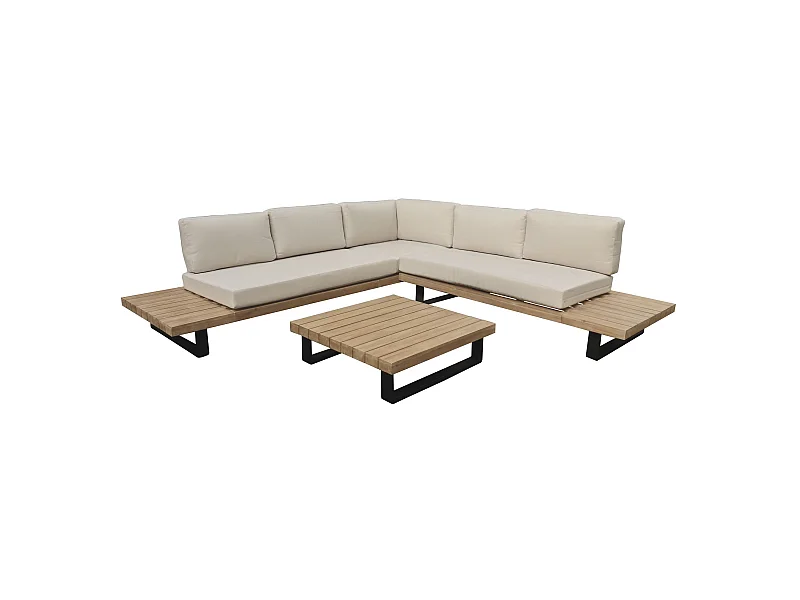 Now's Home - Salon De Jardin En Bois D'acacia Et Coussins Beige 6 Places