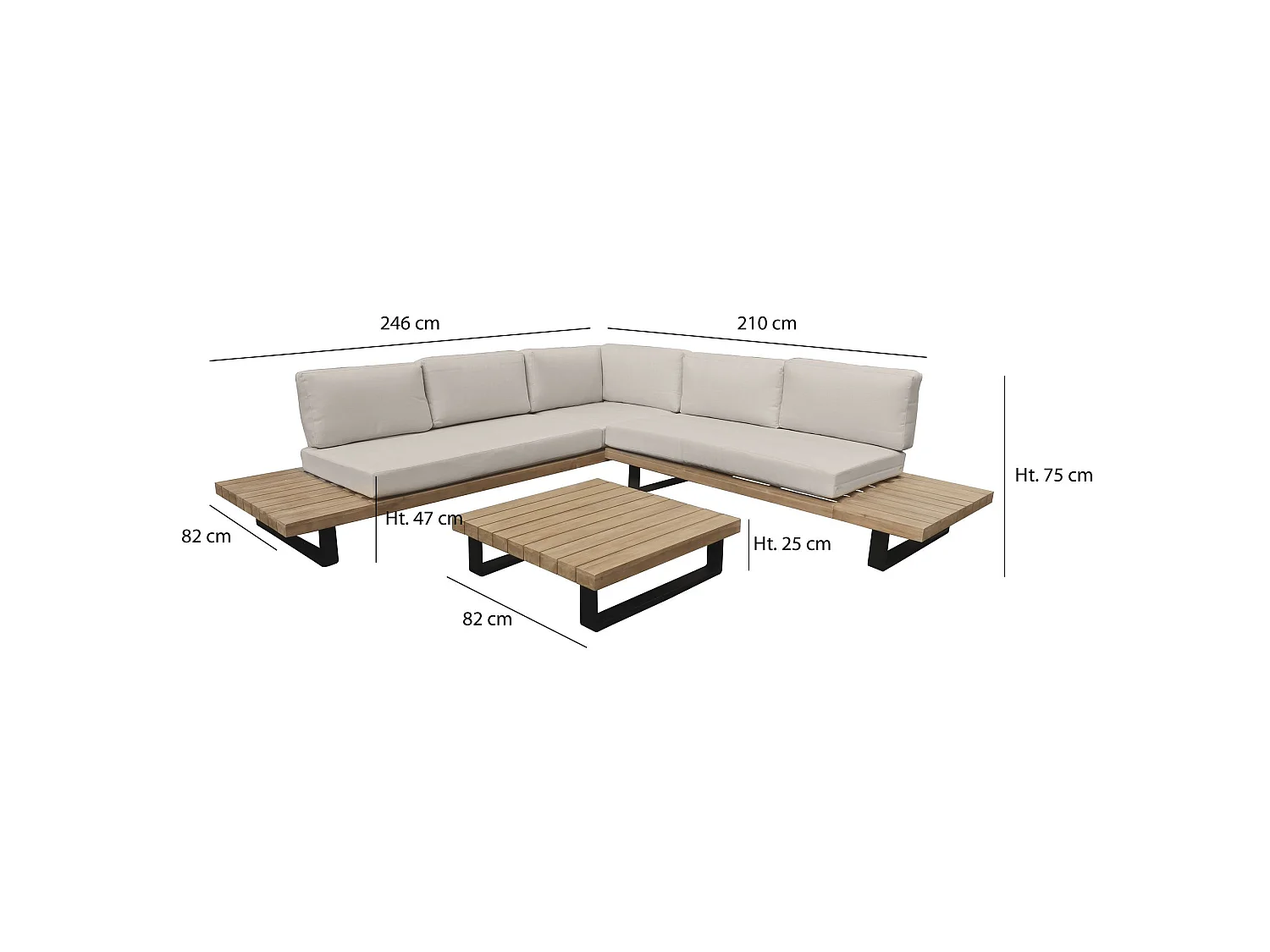 Now's Home - Salon De Jardin En Bois D'acacia Et Coussins Beige 6 Places