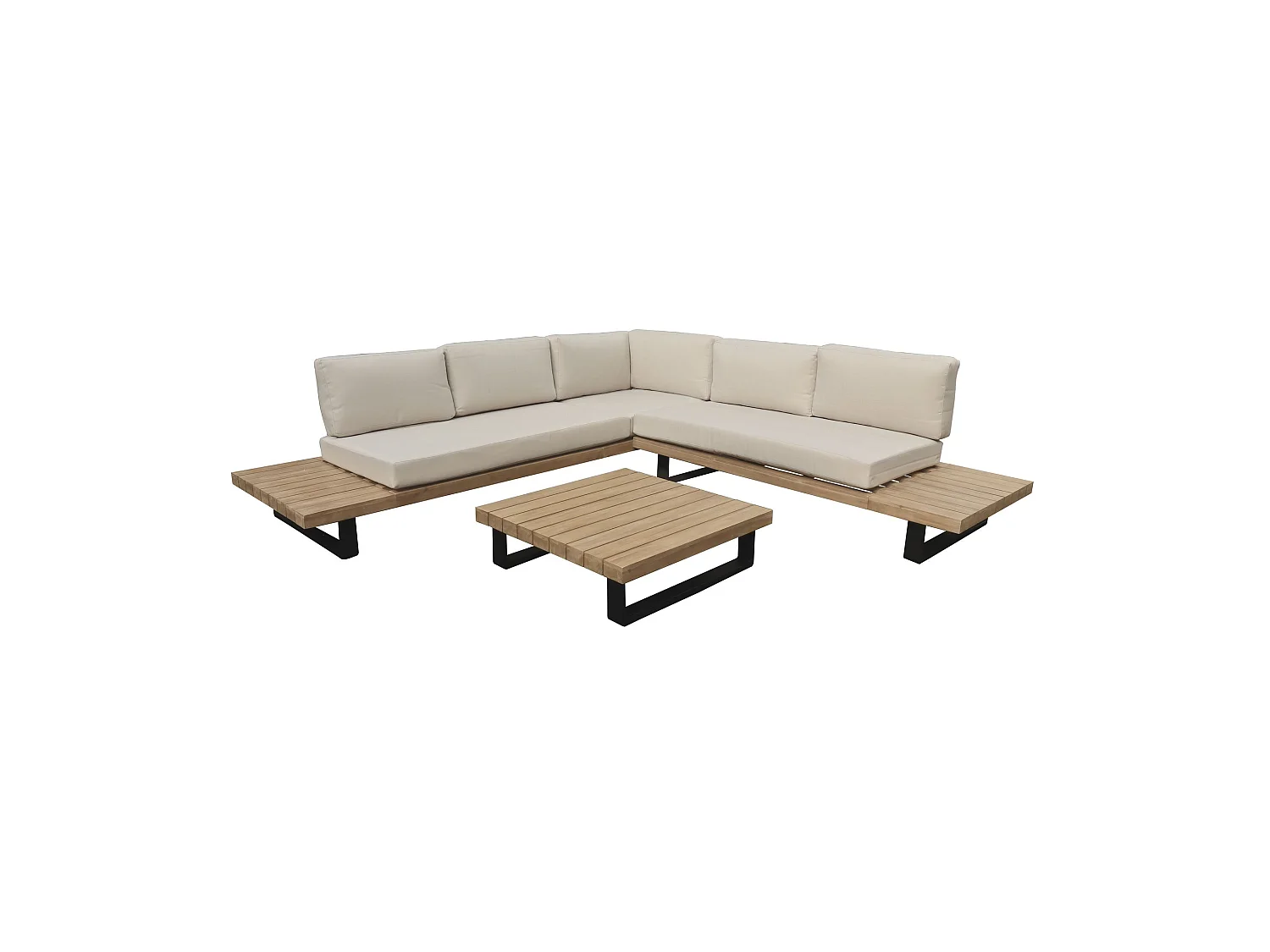 Now's Home - Salon De Jardin En Bois D'acacia Et Coussins Beige 6 Places