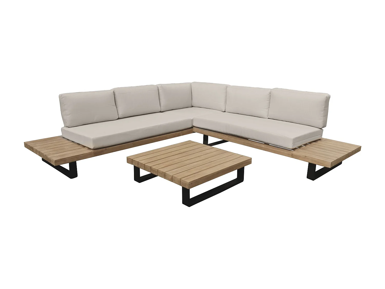 Now's Home - Salon De Jardin En Bois D'acacia Et Coussins Beige 6 Places
