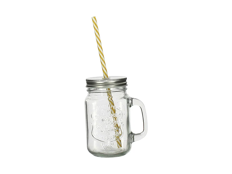 Novastyl - Mug En Verre 450ml Avec Paille Plastique Reutilisable