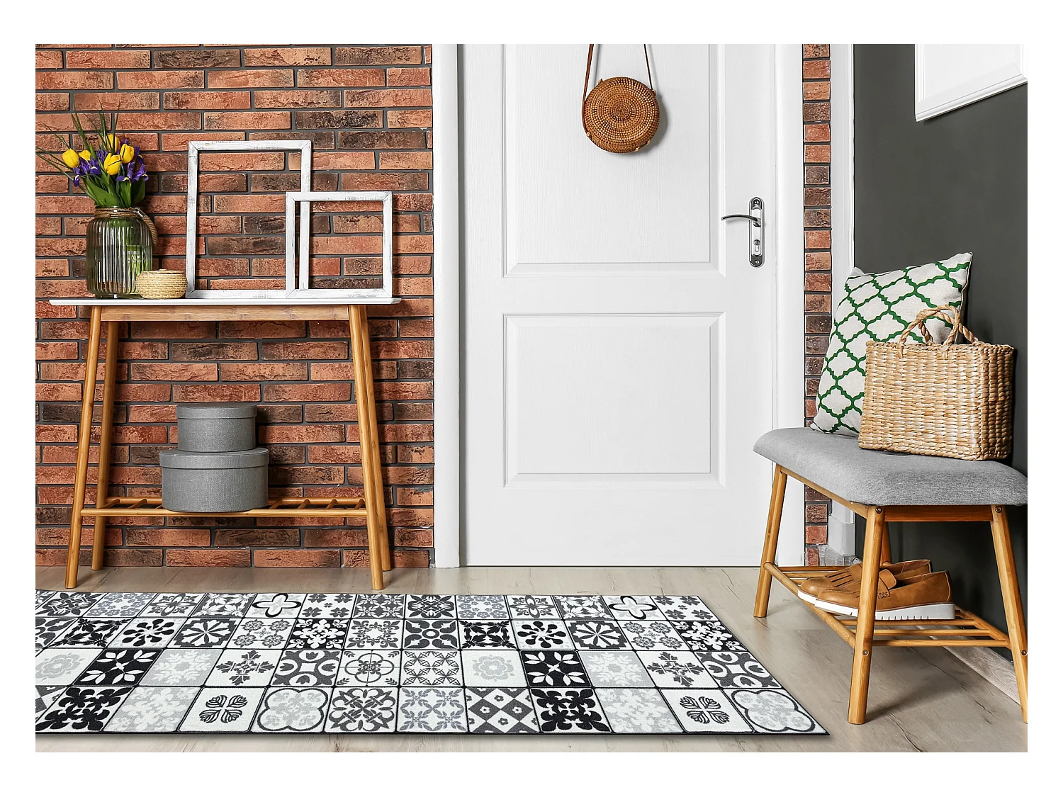 Vloerbekleding met rubber bekleed 120cm AZULEJO PATCHWORK, lissabon te 120x680 cm