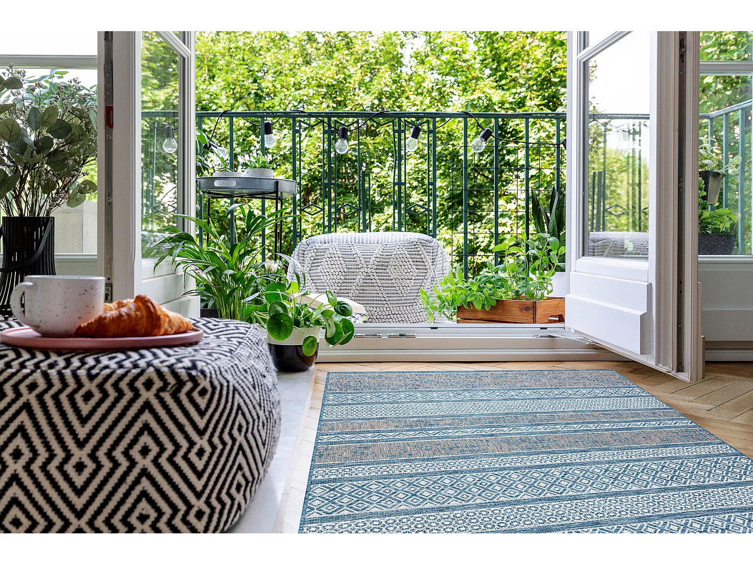 Sisal tapijt SISAL LOFT 21118 BOHO ivoor/zilver/blauw 120x170 cm