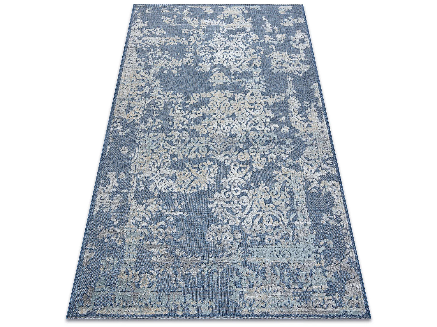 Tapis Structural SOLE D3811 Ornement - tissé à plat bleu / beige 80x250 cm