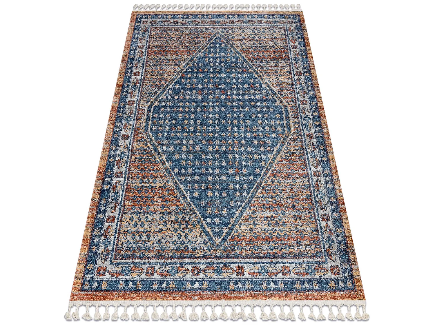 Modern Teppich BELLE BG58A dunkelblau / beige Franse  140x190 cm