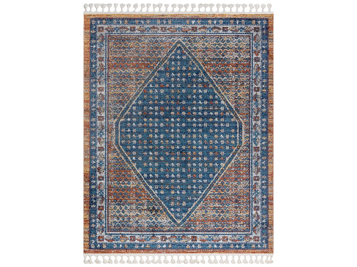 Modern Teppich BELLE BG58A dunkelblau / beige Franse  140x190 cm