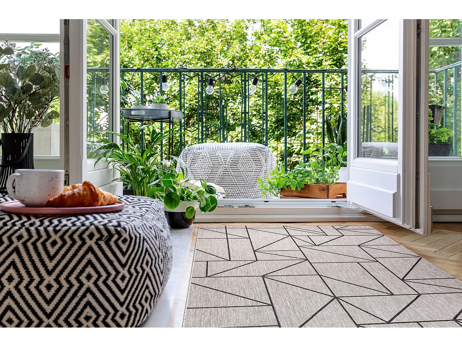 Sisal tapijt SISAL FLOORLUX 20605 zilver / ZWART Driehoek, GEOMETRISCH 120x170 cm