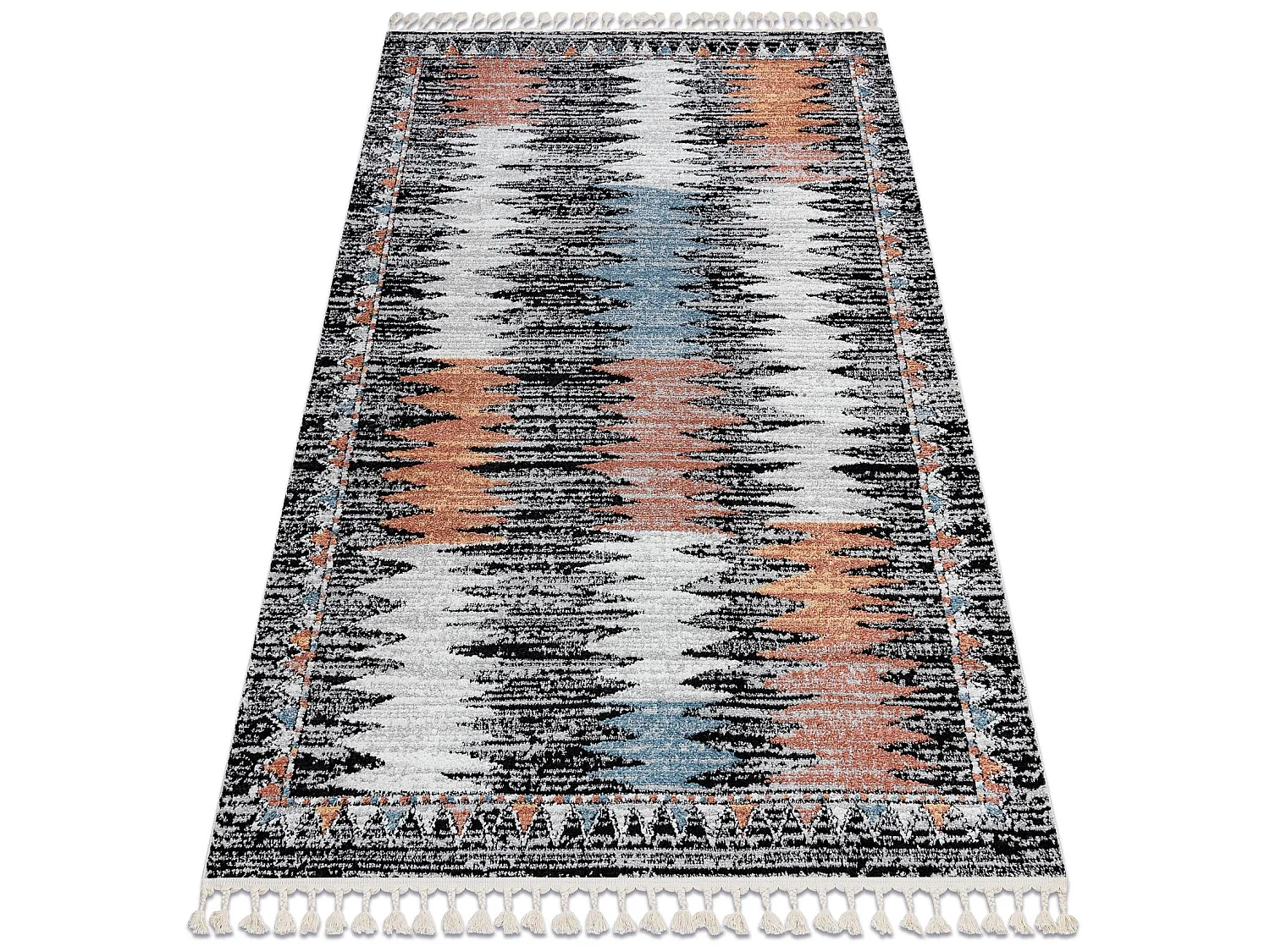 Tapis moderne BELLE BR23A noir et rose Franges 140x190 cm