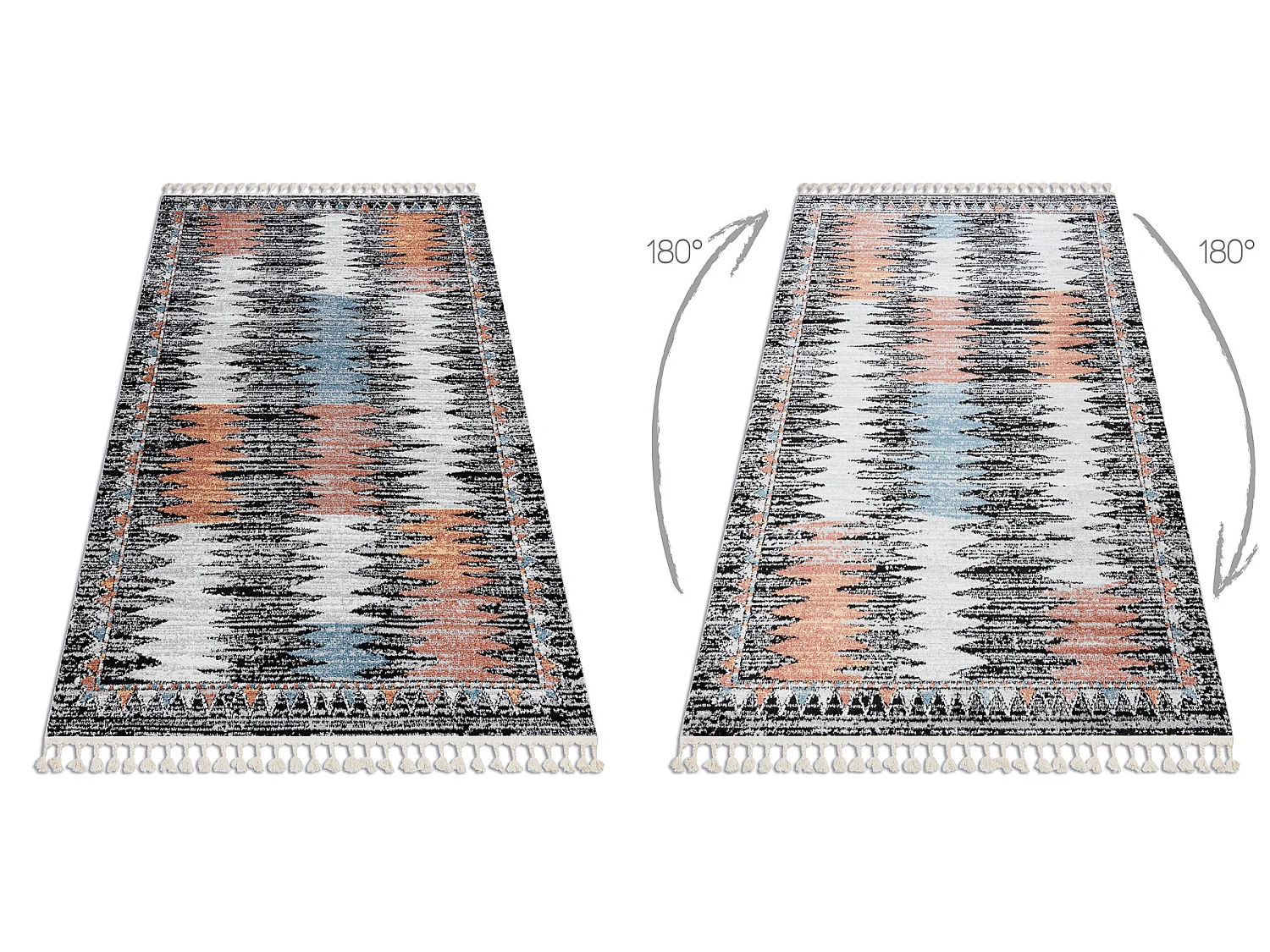 Tapis moderne BELLE BR23A noir et rose Franges 140x190 cm