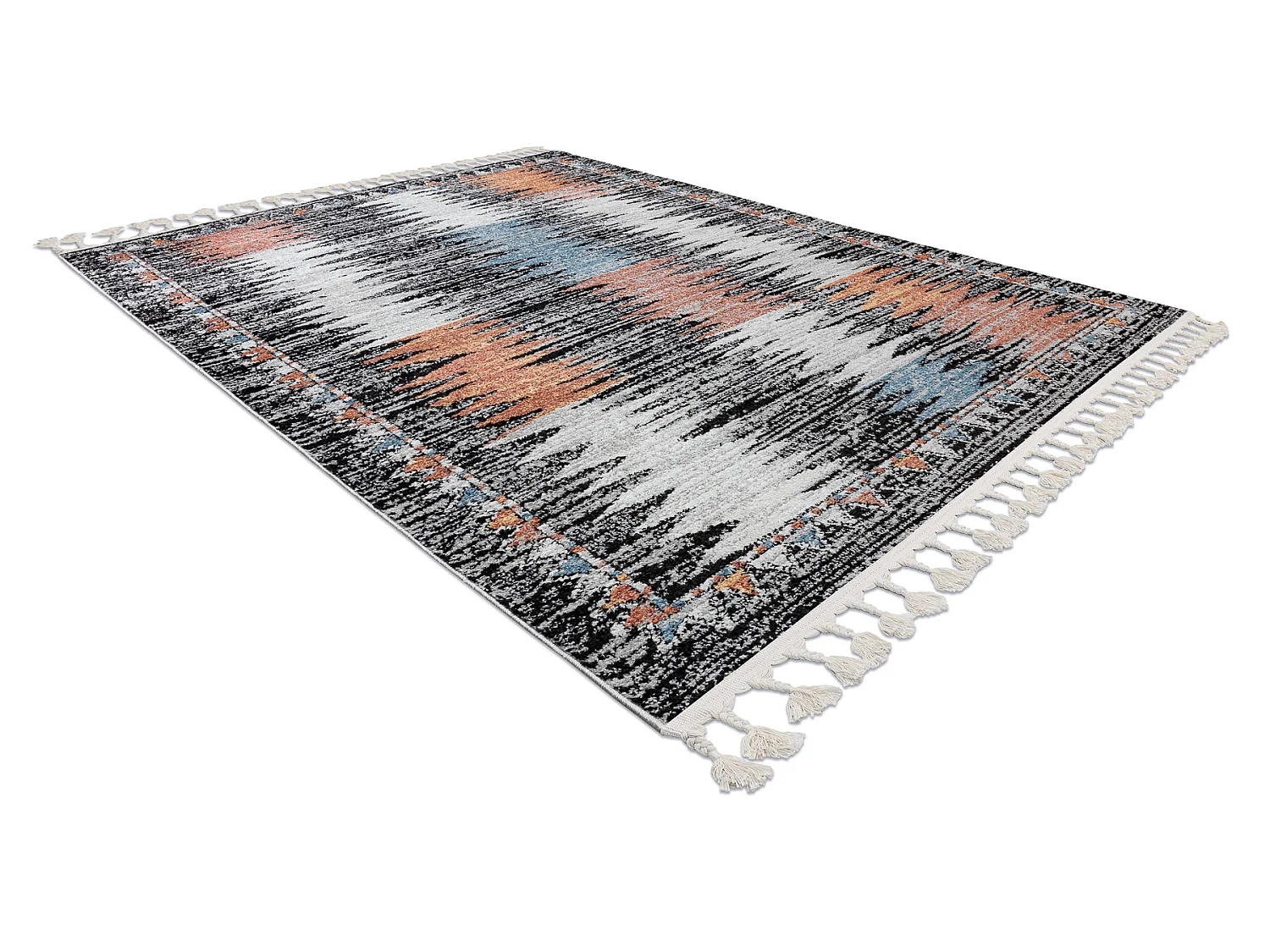 Tapis moderne BELLE BR23A noir et rose Franges 140x190 cm