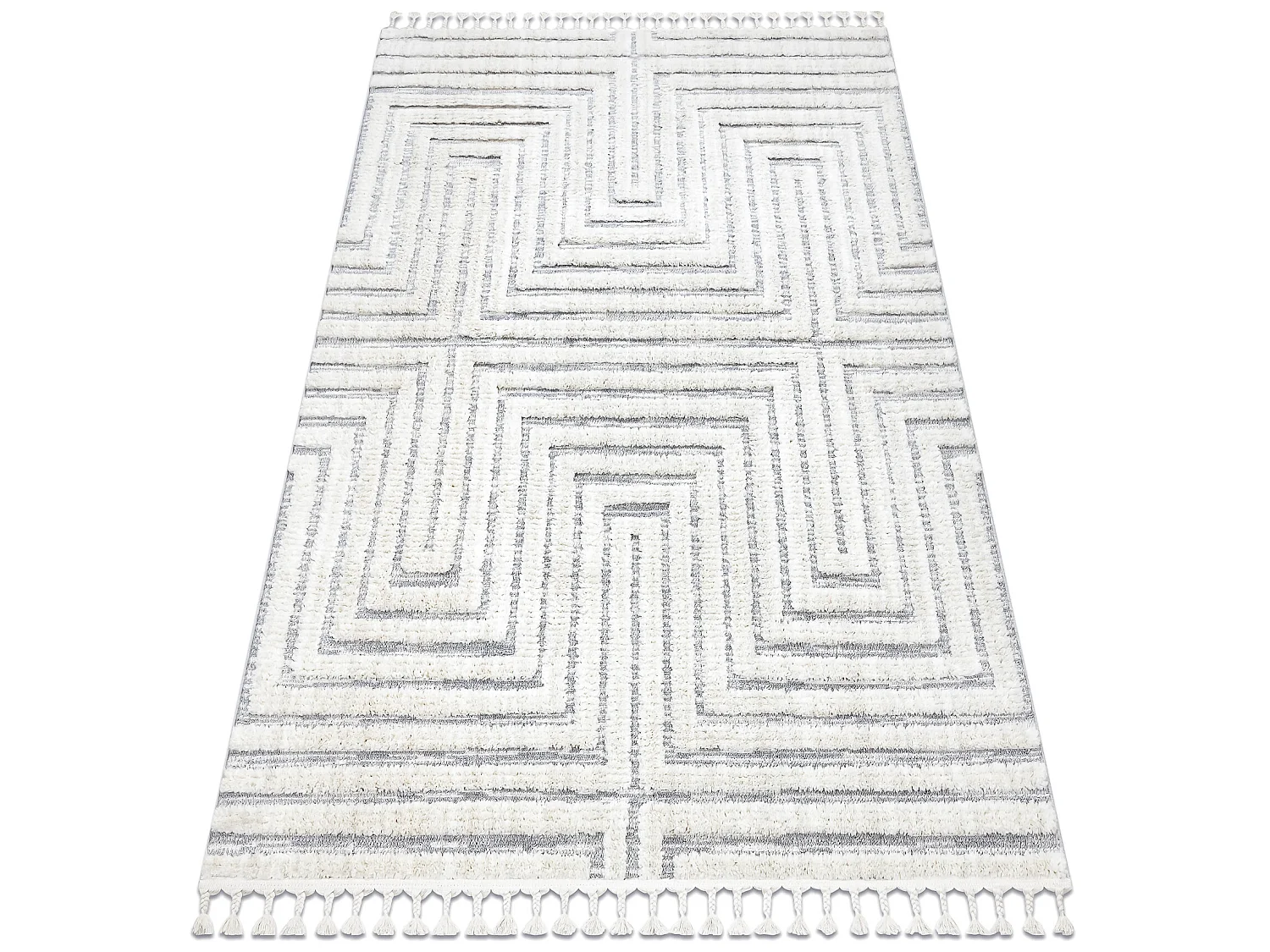 Tapijt SEVILLA Z788A Labirynt, Grieks wit / grijs Kwastjes berbery Mar 80x150 cm