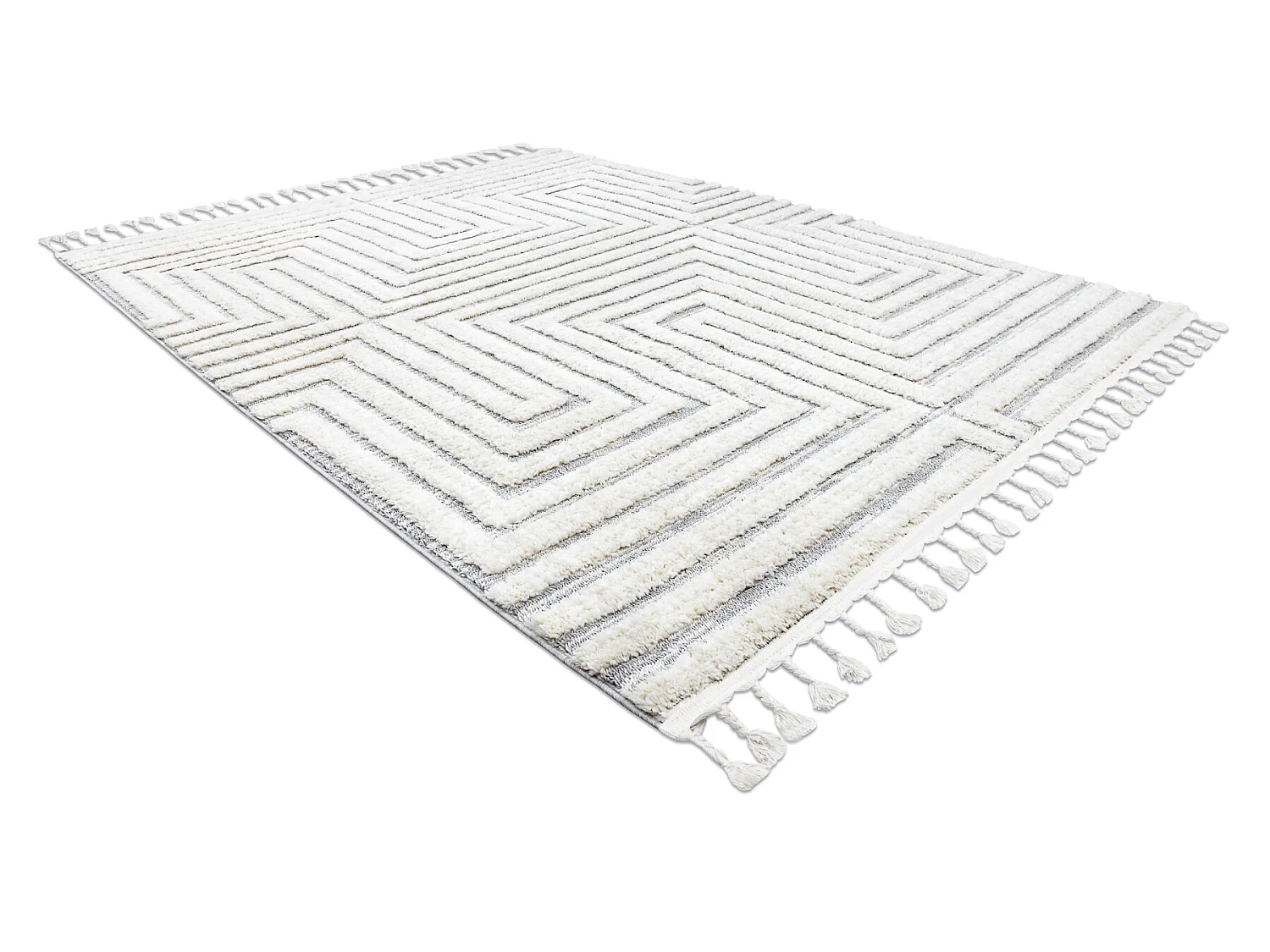 Tapijt SEVILLA Z788A Labirynt, Grieks wit / grijs Kwastjes berbery Mar 80x150 cm