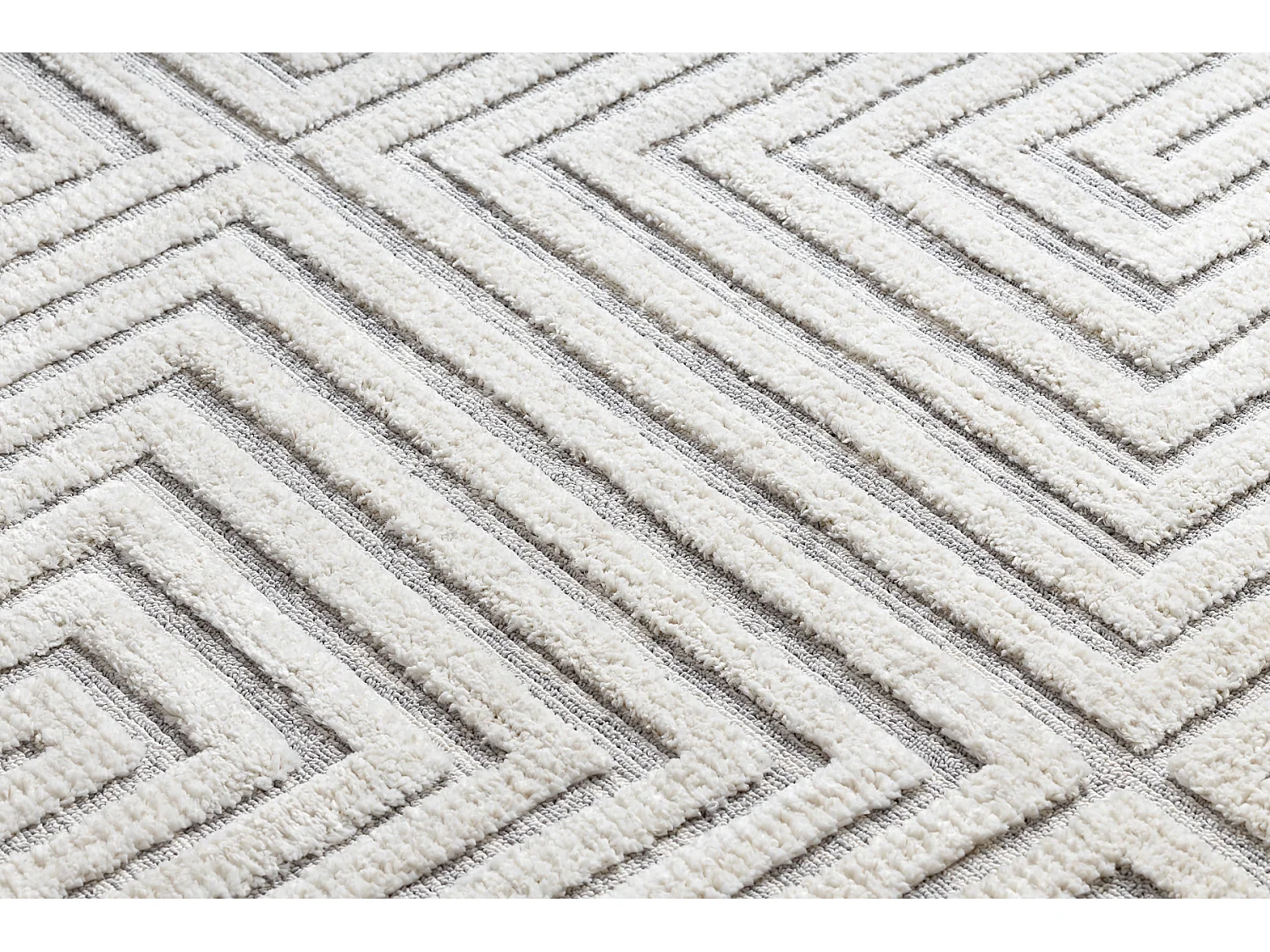 Tapijt SEVILLA Z788A Labirynt, Grieks wit / grijs Kwastjes berbery Mar 80x150 cm