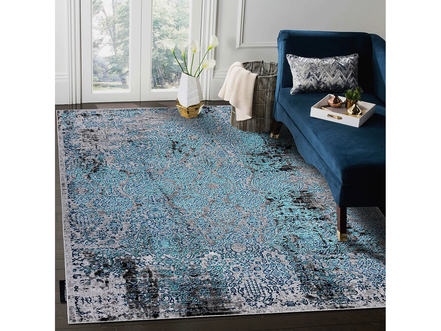 Tapis DE LUXE moderne 2081 Ornement vintage - Structural bleu / gris 240x340 cm